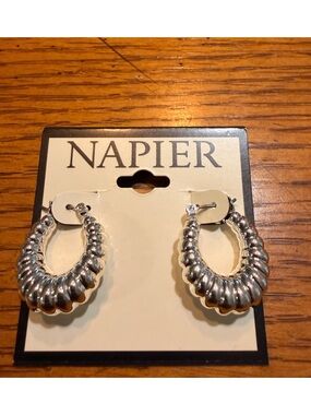 Napier Silver-Tone Ribbed Crescent Hoop Earrings